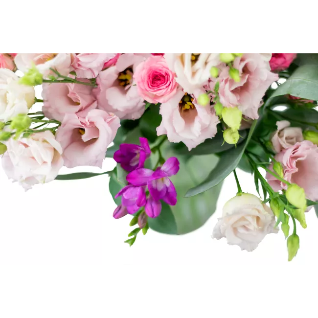 Flower of roses, freesias and lisianthus